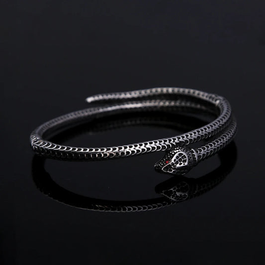 Gothic Vintage Wikinger Schlange Armband mit rotem Stein für Männer Frauen Edelstahl Punk Rock Tier Armreifen Modeschmuck Geschenke