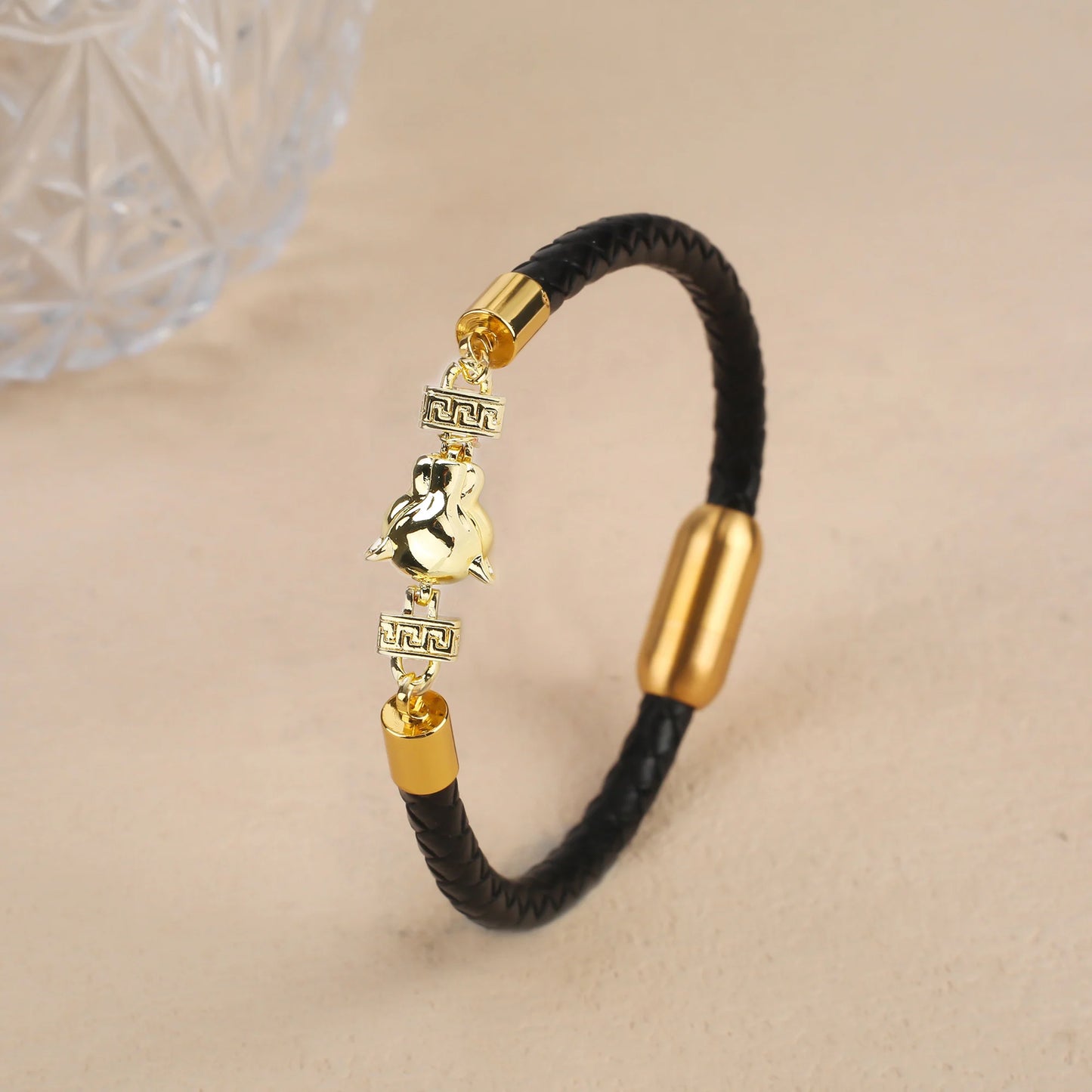 Voller Zirkonia, Leoparden-Tier-Leder, geflochtenes Edelstahl-Armband, klassisch für Mann und Frau, täglicher Party-Schmuck, Geschenk