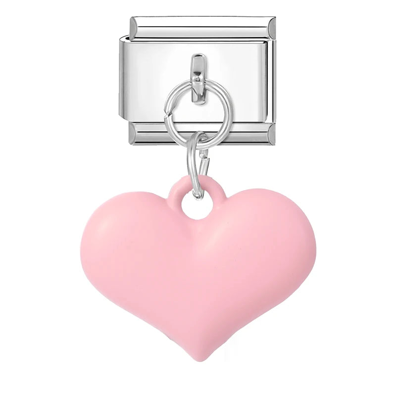 Lila Rosa Blau Schleife Knoten Herz Muschel Muschel Anhänger Italienischer Charm Link Fit 9MM Armband Edelstahl Männer Frauen DIY Herstellung