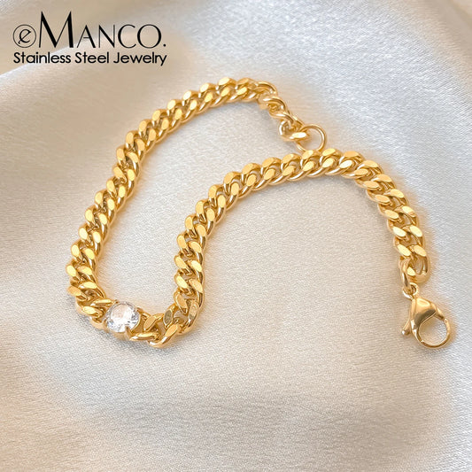 eManco Herren-Armbänder mit kubanischer Kette, Breite 7 mm, Länge 22 cm, Edelstahl mit Diamanten, modisches Armband, Schmuck direkt ab Werk