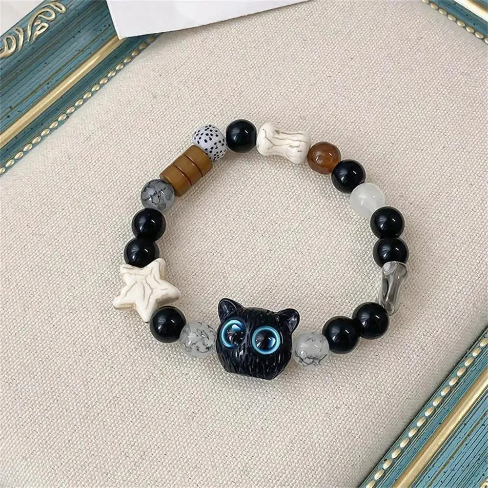 Passende Armbänder für Paare, Damen und Herren, leuchtend, niedliche Katzen-Freundschaftsarmband, schwarz-weiße Katzenkopf-Armreifen, leuchtet im Dunkeln, Geschenk