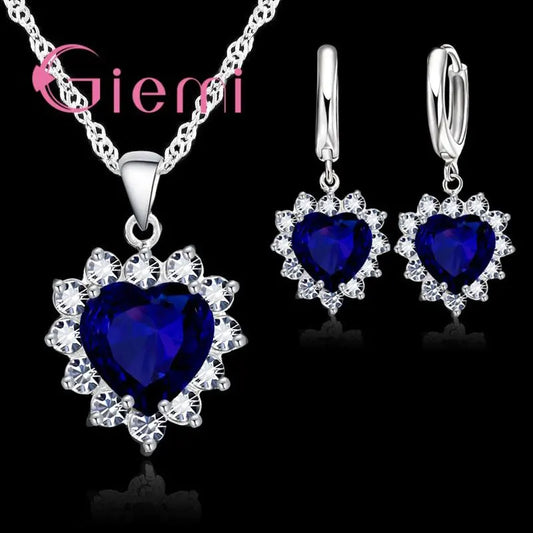 True Love Schmucksets aus 925er-Sterlingsilber für Hochzeit, Damen, Zirkonia, Anhänger, Halskette, Ohrringe, Set, Valentinstagsgeschenk