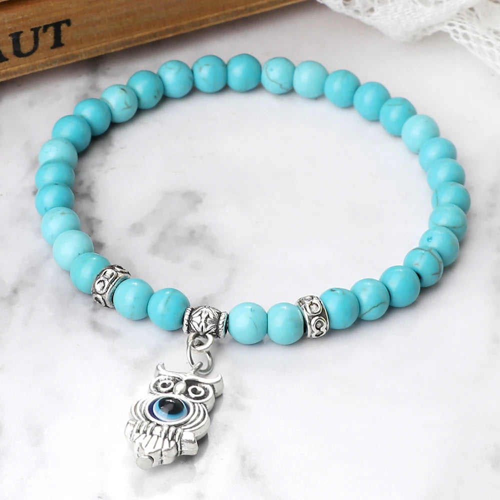 Natürliche blaue Türkis Stein Perlen Armbänder für Frauen türkische böse Blick Energie Perlen Armbänder türkischen Mann Schmuck Freund Geschenke