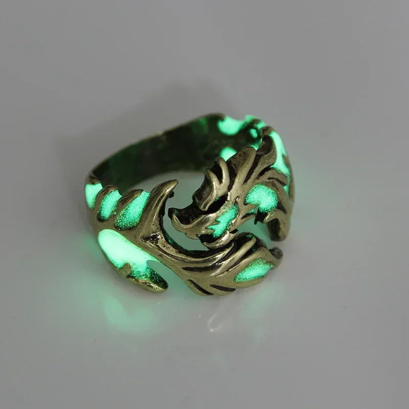 2024 mode Leuchtende Drachen Ringe Gothic Einstellbar Männer Edelstahl Ringe Einzigartige Jungen Schmuck Vintage Halloween Anillos
