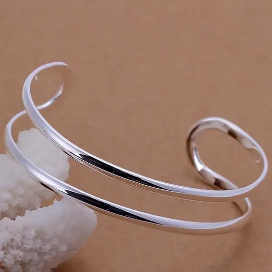 Hochwertiger Armreif aus 925er-Sterlingsilber mit doppelter Linie für Männer und Frauen, verstellbares Armband, Mode, Party, Hochzeit, Streetwear-Schmuck