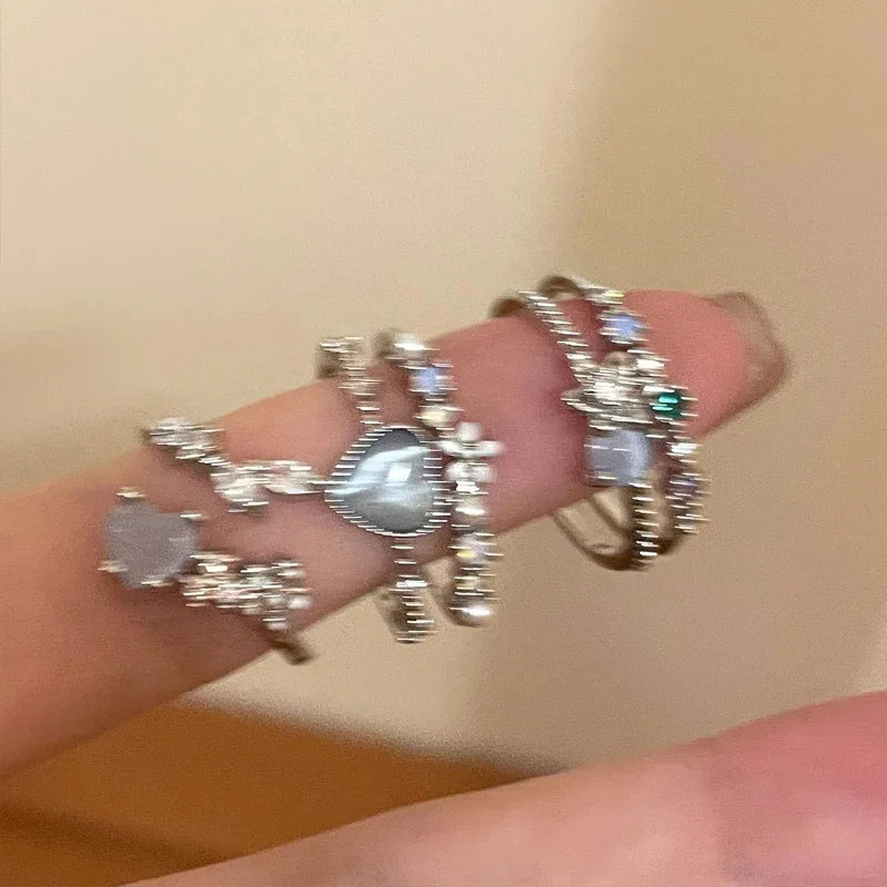 2024 mode Schmuck Kristall Ringe Herz Einstellbare Ring Unregelmäßige Geometrie Punk Vintage Ringe Set für Frauen Mädchen Heiße Verkäufe