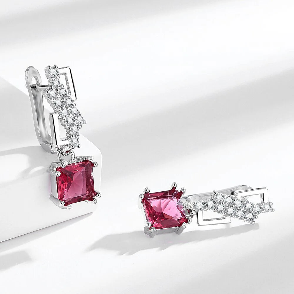 Creolen aus 925er-Sterlingsilber, Nadel, rosa Kristall, Herz-Creolen für Damen, modische geometrische Anhänger-Ohrringe, Luxus-Schmuck, Geschenke