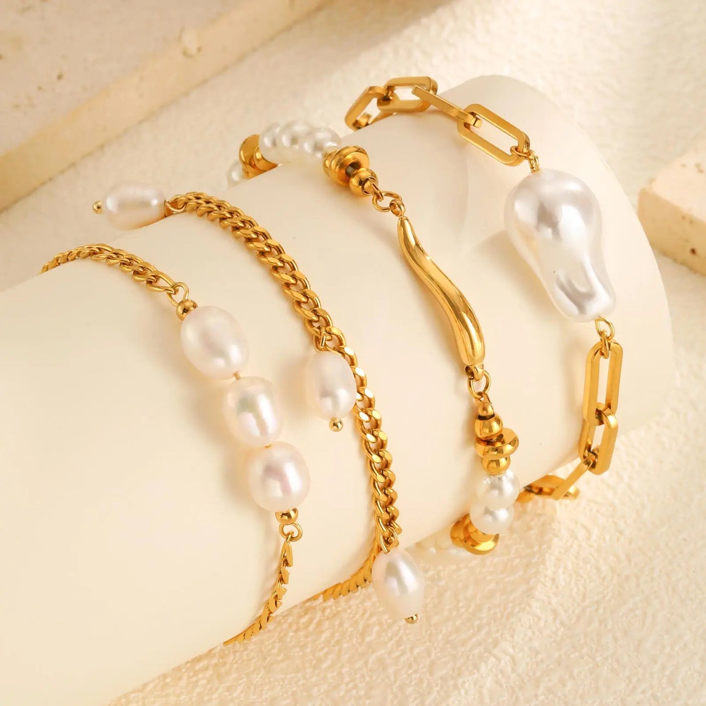 Vnox Original Design Helle Perle Armband Für Frauen Hochzeit Schmuck Elegante Edelstahl Kette Armband Modernen Trendigen Stil