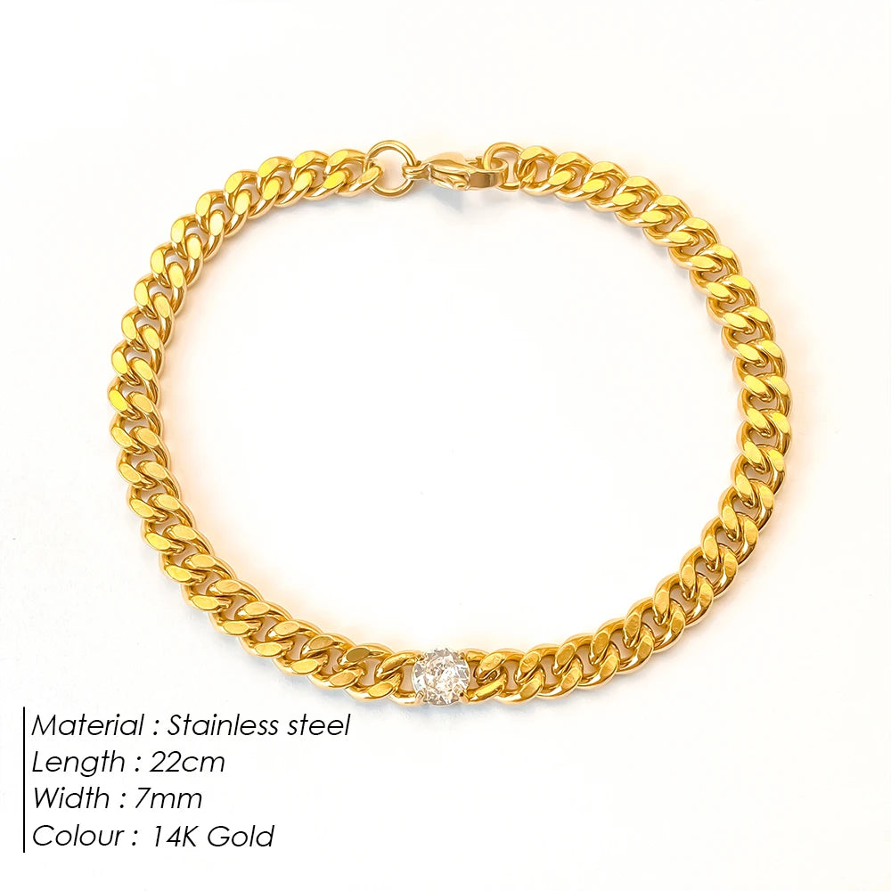 eManco Herren-Armbänder mit kubanischer Kette, Breite 7 mm, Länge 22 cm, Edelstahl mit Diamanten, modisches Armband, Schmuck direkt ab Werk