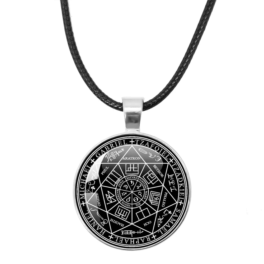 Siegel der sieben Erzengel Medaille Leder Seil Halskette Michael Raziel Uriel Gabriel Anhänger Rune Halskette Schutz Amulett Geschenke