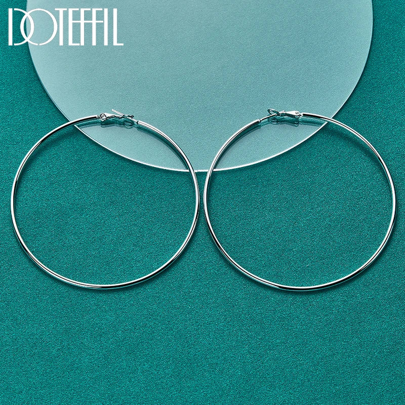 DOTEFFIL 50/60/70/80mm 925 Sterling Silber Glatte Runde Kreis Creolen Für Frauen Mode Charme engagement Hochzeit Schmuck
