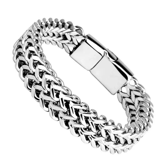 Edelstahl geflochtenes zweireihiges Armband mit Fischschuppenlegierung vorne und hinten mit magnetischer Schnalle und Kielschmuck, neues Modell