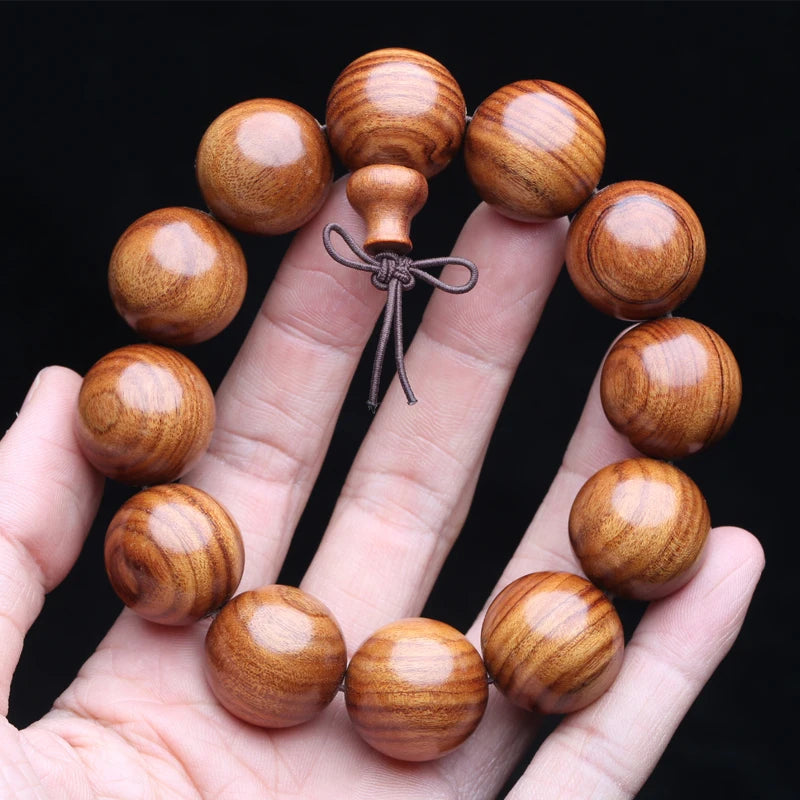 Tibetisch-buddhistisches Armband. 20 mm große Rosenkranzperlen aus massivem Holz für Herren