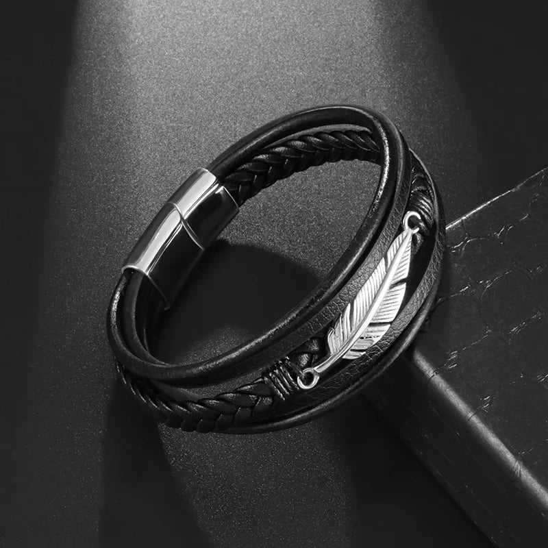 Retro Punk Fahrradkette handgewebtes Lederarmband mit Metallschnalle für Männer Motorradfahrer Rock Party Schmuck Geschenk
