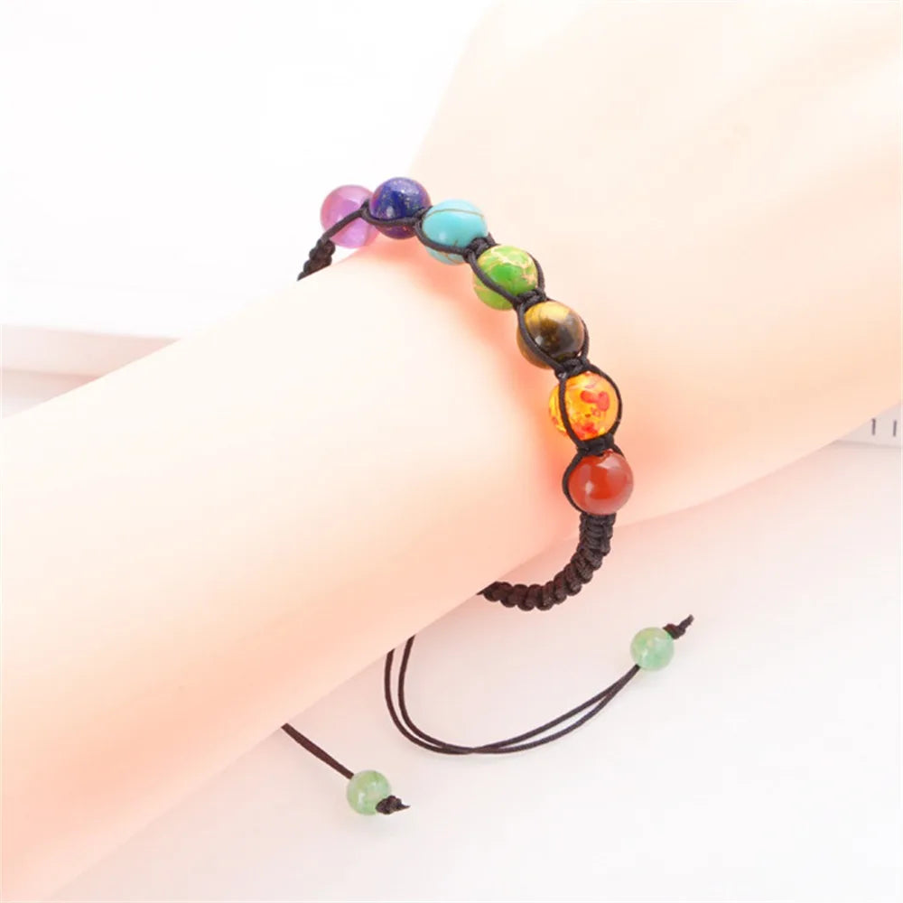 Mode Klassische 7-Chakra Perlen Armband Yoga Reiki Energie Balance Armreif Naturstein Schwarz Seil Heilung Armbänder Frauen Männer