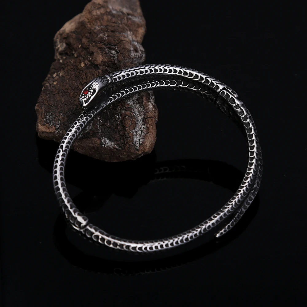 Gothic Vintage Wikinger Schlange Armband mit rotem Stein für Männer Frauen Edelstahl Punk Rock Tier Armreifen Modeschmuck Geschenke