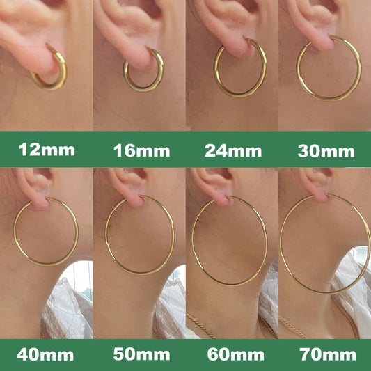 Edelstahl 12–70 mm minimalistische große Kreis-Creolen für Frauen, trendige goldfarbene Metall-glatte runde Ohrringe, Schmuck