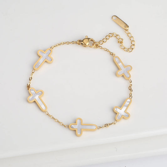 Stilvolles Edelstahl-Gothic-Kreuz-verstellbares Kettenarmband für Mann und Frau, einfache tägliche Party, goldfarbener religiöser Schmuck