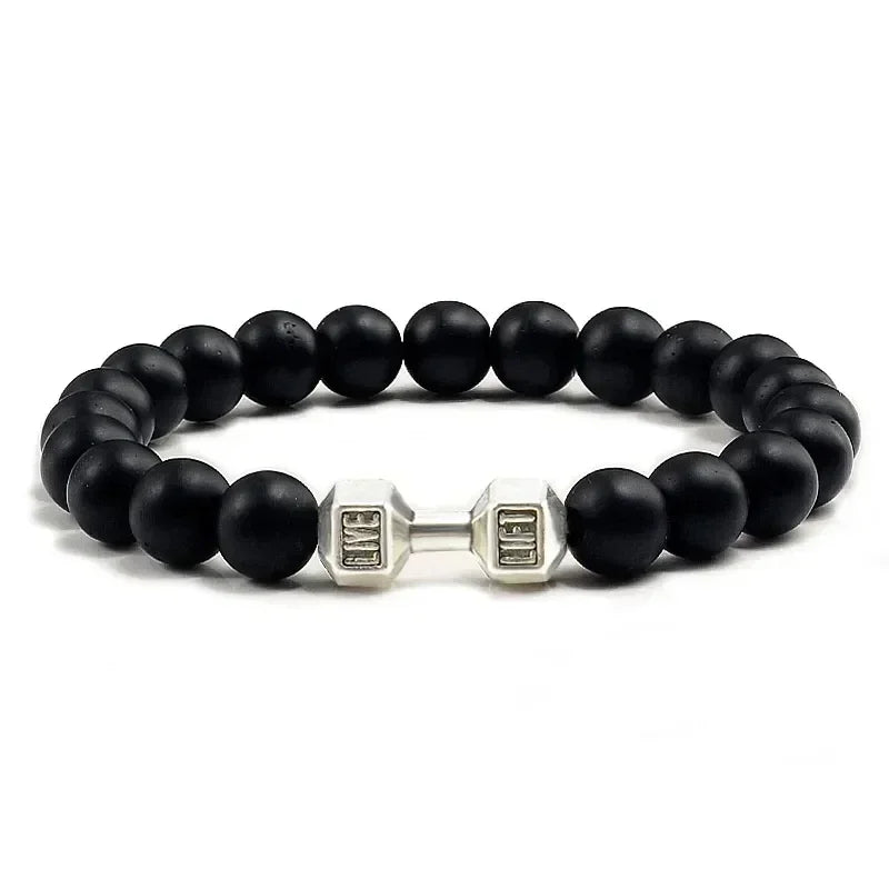 Lava Armband Schwarz Vulkanstein schwarz Matte Hantel Perlen Armbänder Für Frauen Männer Fitness Langhantel Schmuck Herren Armbänder