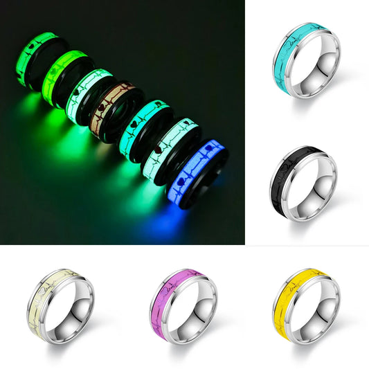 Leuchtende Edelstahl-Liebesherz-Paarringe, die im Dunkeln leuchten, fluoreszierende Anillos, Ehering, Fingerringe, Zubehör