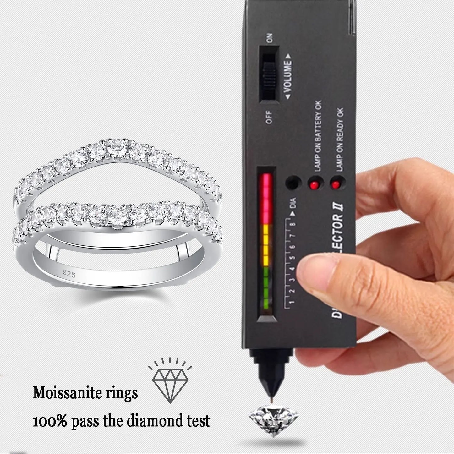 Newshe 925er Sterlingsilber-Moissanit-Ringe für Damen, Verlobung, Ehering, simulierter Diamantschmuck, luxuriöser Enhancer-Ring