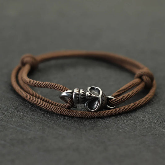 Neues Gothic-Schädel-Armband für Männer, handgefertigt, verschiebbar, verstellbar, dünne Schnur, einfacher Haken, nautisches Skelett-Armband, Pulseria