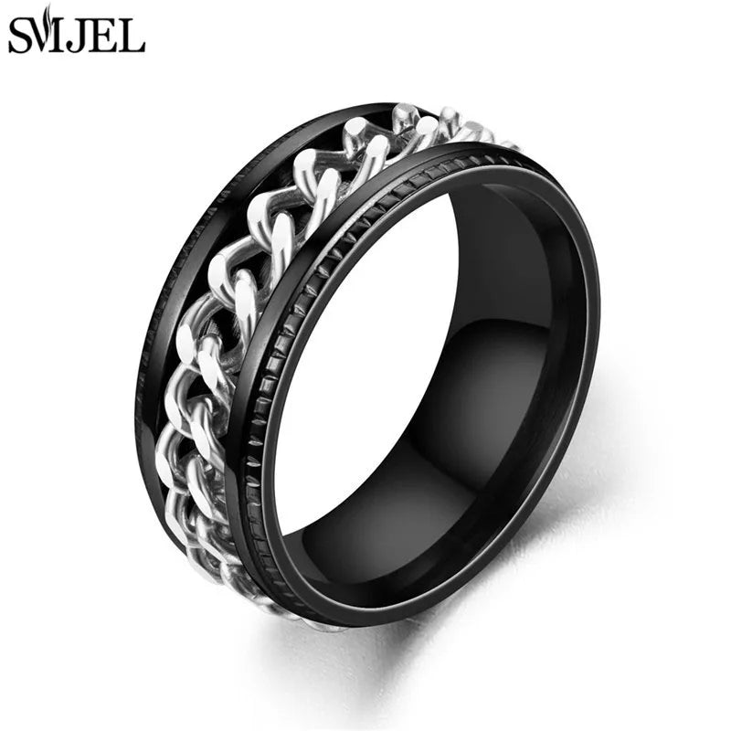 Coole Edelstahl Drehbare Kette Herren Ring Multifunktionale Mode 8mm Fidget Spinner Ringe Paar Schmuck bague homme 2025