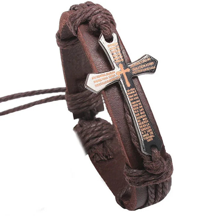 Heißer Verkauf Männer Schmuck Vintage Leder Armbänder & Armreifen Metall Kreuz Jesus Armband Einstellbare Wachs Schnur Braun Schwarz # 18044