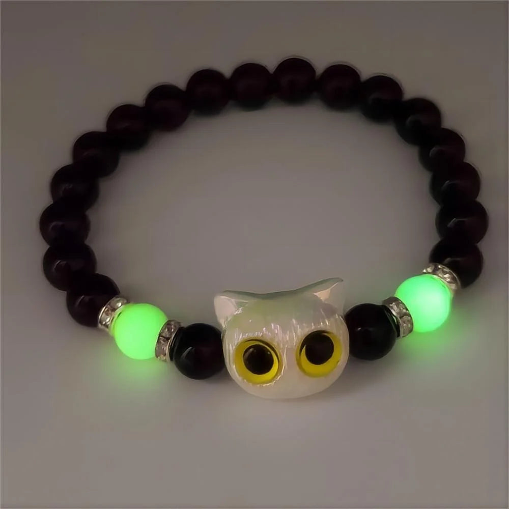 1 STÜCK Passende Armbänder Paare Frauen Männer Leuchtende süße Katze Freundschaftsarmband Schwarz Weiß Katzenkopf Perlenstrang Armband