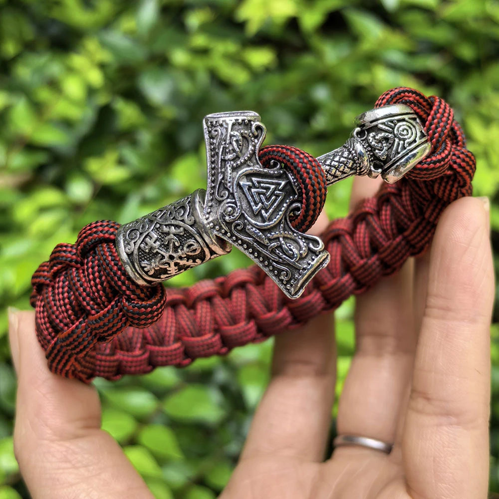Wikinger Thors Hammer Armband für Männer Paracord Seil Metall Nordischer Outdoor Survival Armreif Handgefertigter geflochtener Schmuck Punk Retro Geschenk
