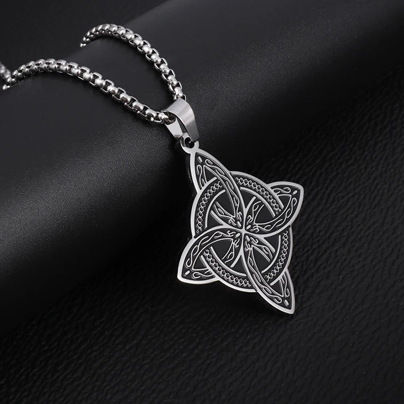 Hexenknoten-Manschettenarmband aus Edelstahl, heidnisches Hexerei-Symbol, magischer Knoten, viel Glück, Amulett, Armreifen, keltischer Knoten, Schmuck