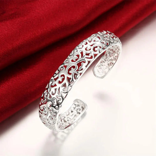 Feine Hohlmuster-Armreifen aus 925er-Sterlingsilber, Manschettenarmbänder für Frauen, verstellbar, modischer Luxusschmuck, Hochzeitsgeschenke