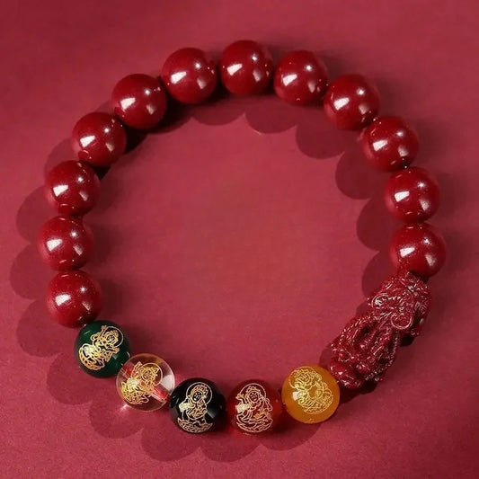 Fünf-Wege-Gott des Reichtums, handgefertigtes Zinnober-Perlenarmband, Transfer-Glücksbringer, Sternzeichen-Schmuck für Männer und Frauen, Eröffnungsglücksgeschenk