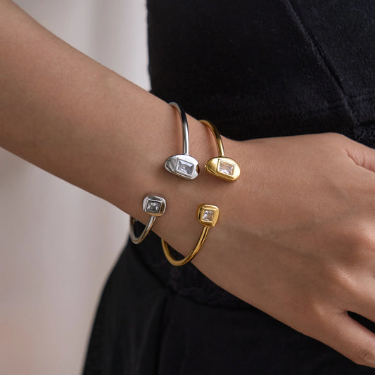 DASEIN Neue 18k Gold Überzogene Edelstahl Manschette Armband Hohe Transparente Zirkon Tänzerin Armreif INS Luxus Handgelenk Schmuck geschenke