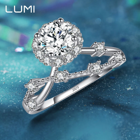 0,5-1 CT D Farbe Blume Moissanit 925 Silber Ring für Frauen Romantische Blumen Hochzeit Versprechen Bands Makellos Funkelnden Schmuck GRA