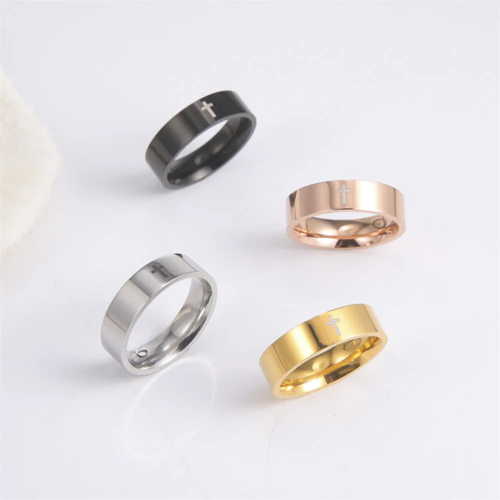 EUEAVAN Hip Hop Kreuz Paar Ringe Frauen Männer Edelstahl 6mm/8mm Religiöse Christian Finger Ring Punk party Schmuck Geschenke