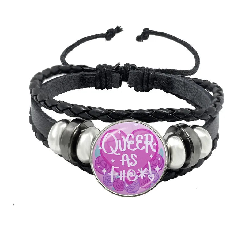 LGBT Schwarz Weave Leder Armband Bi Stolz Glas Cabochon Homosexuell Stolz Regenbogen Flagge Foto Armreif Schmuck Für Frauen Männer Liebhaber geschenk