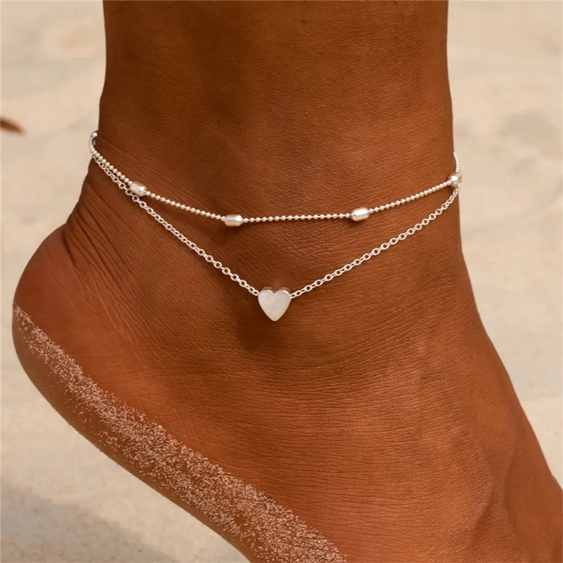 Modyle 2024 Neue Böhmen Handschellen Fußkettchen Multilayer Silber Farbe Fuß Kette Fashion Ankle Armband Für Frauen Strand Schmuck