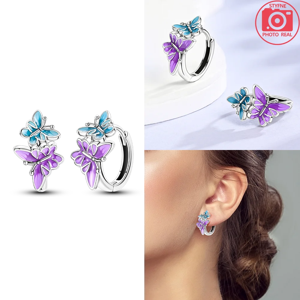Schmetterlings-Ohrringe, Original 925er Silber, rosa Schleife, Herz, Zirkon, Stern, Blume, Ohrstecker, Damen, Schmuck, Geschenk, Liebe, Valentinstag-Set