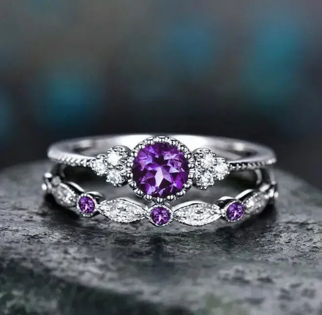 2 Teile/satz Luxus Grün Blau Stein Kristall Ringe Für Frauen Silber Farbe Hochzeit Verlobung Ringe Schmuck