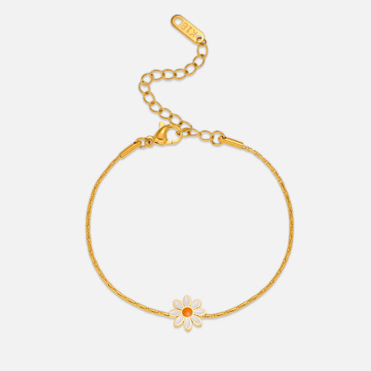 DASEIN Neues Gänseblümchen-Armband mit weißem Tropfen, Kleber, Blume, Sommer-Jugend-Armband, 18 Karat vergoldeter Edelstahl, hochwertiger Schmuck für Mädchen