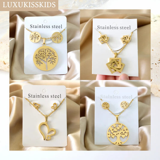 LUXUKISSKIDS Trendy Schmuck Set Edelstahl Silber/Gold Farbe Frau/Männer Großhandel Herz Anhänger Halskette Ohrringe Braut Sets