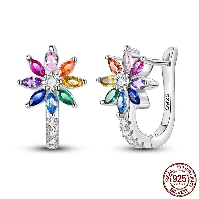 Leuchtende Muschel-Ohrringe für Damen, Original-Ohrringe aus 925er-Sterlingsilber, Pavé-CZ-Stern, Mond, Creolen, Verlobung, Hochzeit, Schmuck