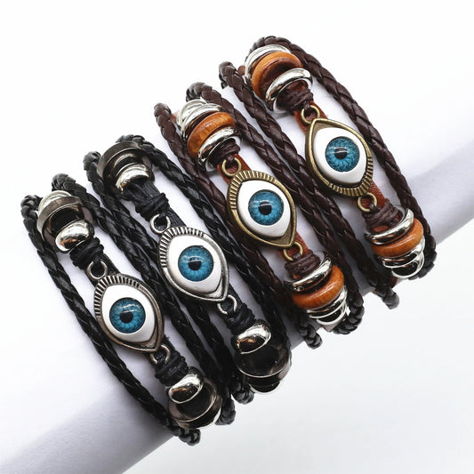 WESTBULL Vintage Schwarz Braun Leder Männer Armbänder Für Frauen Perlen Eye Charm Armband Homme Großhandel Pulsera Geschenk Schmuck