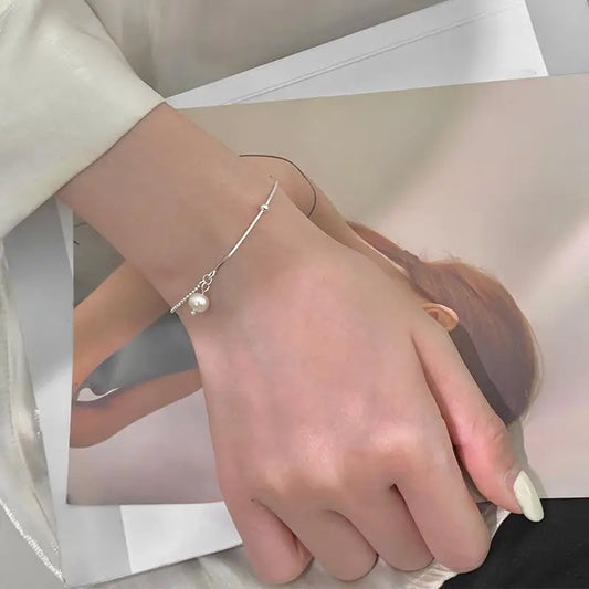 Beliebtes Perlenarmband aus 925er-Sterlingsilber, einfaches Charm-Armband, Geburtstagsfeier, Geschenk für Damen, Modeschmuck