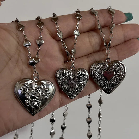 Silber Farbe Liebe Herz Foto Rahmen Anhänger Halskette Für Frauen ICH Liebe Dich Blumenmuster Herz Öffnende Medaillon Halskette Schmuck