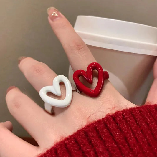 LATS Weiß Rot Emaille Herz Süße Ring für Frauen Mädchen Trendy Geometrische Tropft Öl Y2K Öffnung Ringe Schmuck Geschenk Großhandel