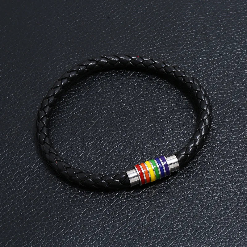Handgemachtes geflochtenes lgbt Leder armband für Frauen Männer Homosexuell Stolz Regenbogen Charm Armband Magnets chnalle Armreif Paar Schmuck Geschenk
