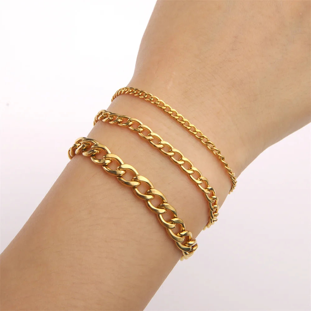 My Shape Mode kubanische Kette Männer Armband Edelstahl 3//9mm Breite Kette Armbänder Figaro Kette Junge Handgelenk Schmuck Paar