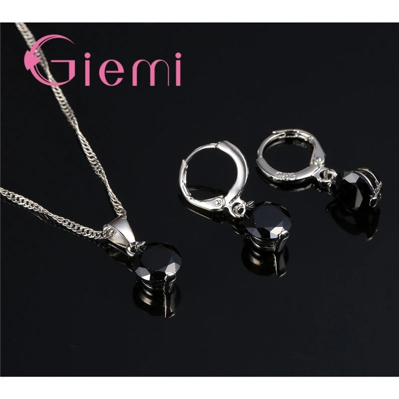 Heißer Verkauf, beliebt, klassisch, rund, 925er Silber, Hochzeit, Verlobung, Schmuck-Sets für Frauen, Anhänger, Halskette, Creolen